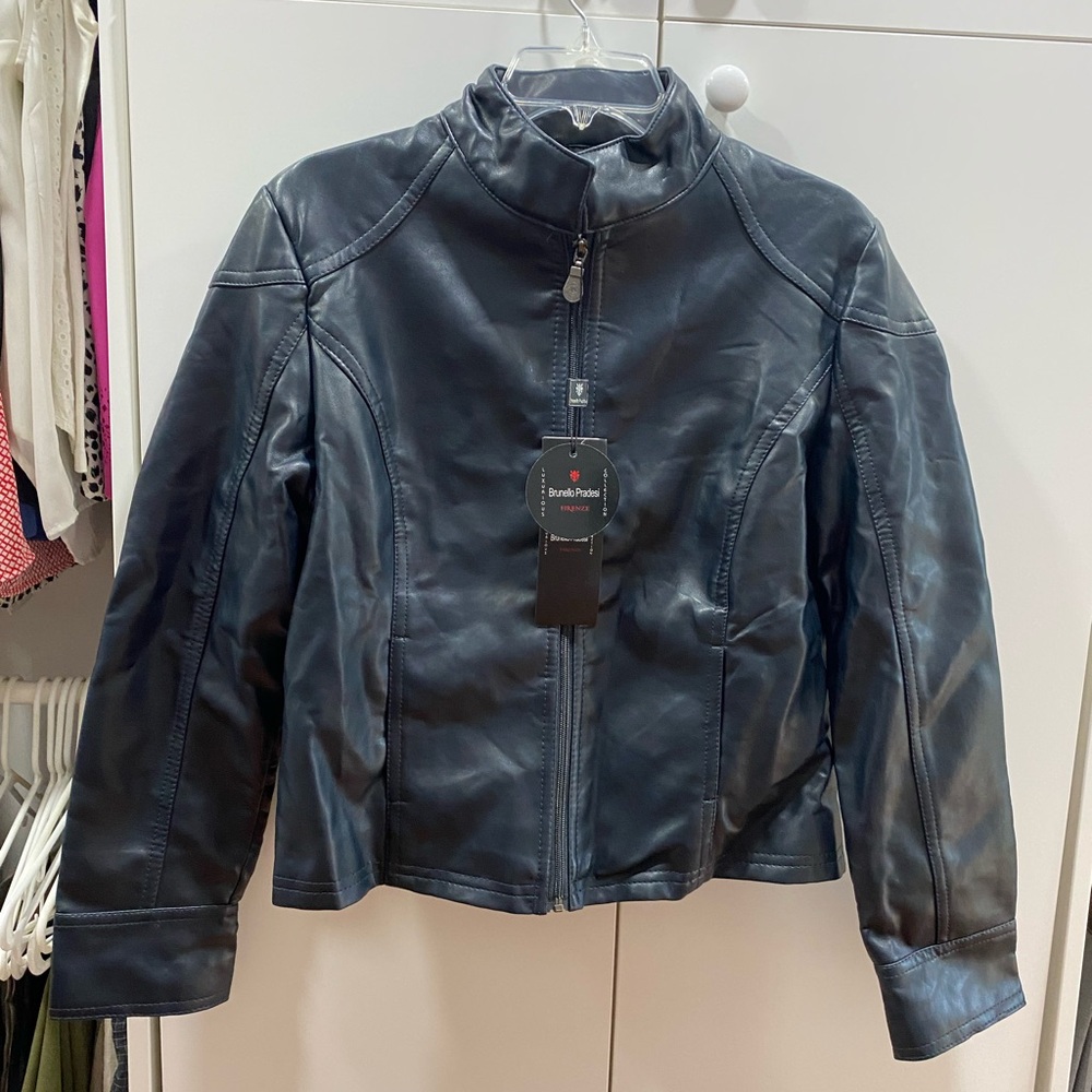 Brunello Pradesi Navy Leather Jacket